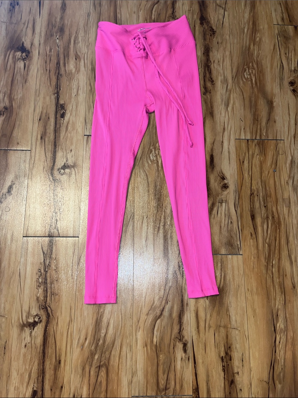 Year of Ours Lace-Up High-Waist Leggings in Hot Pink